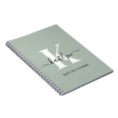 Modern Sage Green Script Monogram Notitieboek (Rechterzijde)