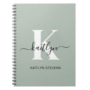 Modern Sage Green Script Monogram Notitieboek