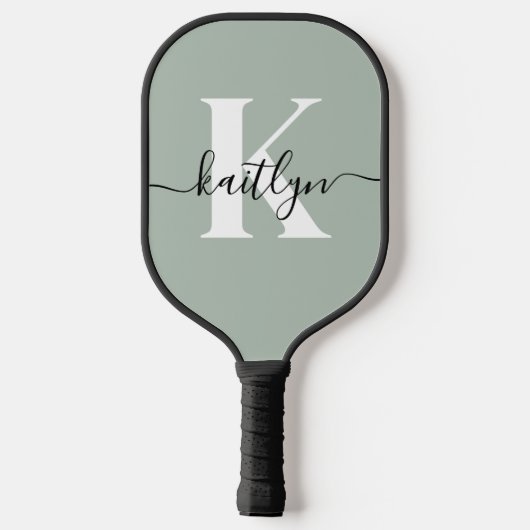 Modern Sage Green Script Monogram Pickleball Paddle (Achterkant)