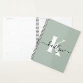 Modern Sage Green Script Monogram Planner (Display)