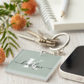 Modern Sage Green Script Monogram Sleutelhanger (Voorkant Rechts)