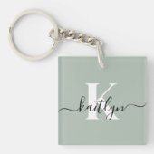 Modern Sage Green Script Monogram Sleutelhanger (Voorkant)