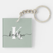 Modern Sage Green Script Monogram Sleutelhanger (Achterkant)