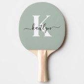 Modern Sage Green Script Monogram Tafeltennisbatje (Voorkant)