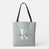 Modern Sage Green Script Monogram Tote Bag (Achterkant)