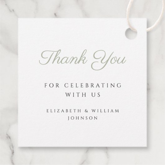 Modern Sage Green Script Photo Baptisme Bedankjes Labels (Achterkant)