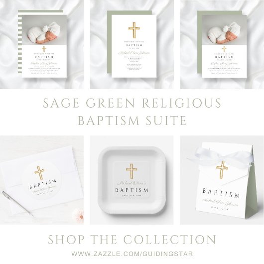 Modern Sage Green Script Photo Baptisme Bedankjes Labels
