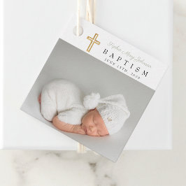 Modern Sage Green Script Photo Baptisme Bedankjes Labels