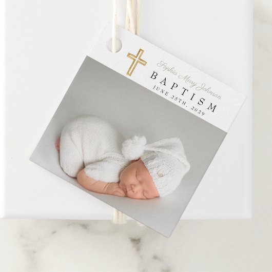 Modern Sage Green Script Photo Baptisme Bedankjes Labels