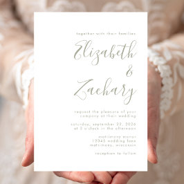 Modern Sage Green Script Wedding Kaart