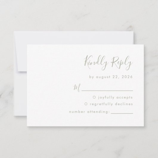 Modern Sage Green Script Wedding RSVP Kaartje (Voorkant)