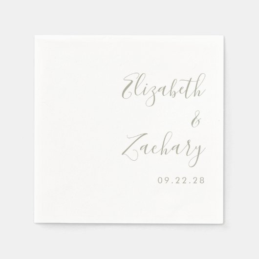 Modern Sage Green Script Wedding Servet (Voorkant)