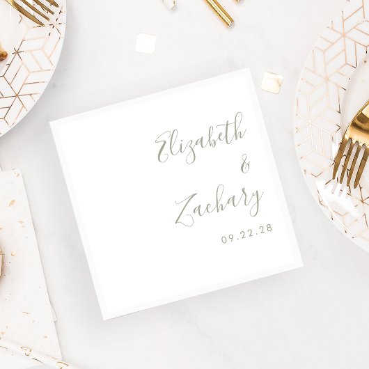 Modern Sage Green Script Wedding Servet