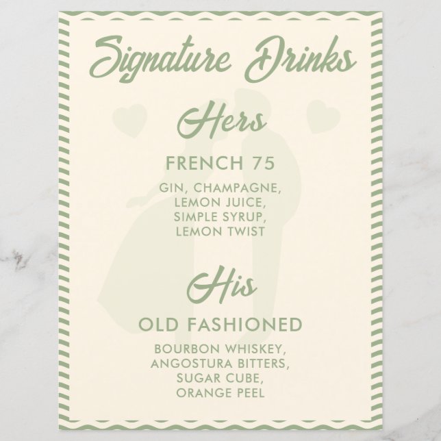 Modern Sage Green Signature Drinks Wedding Sign (Voorkant)