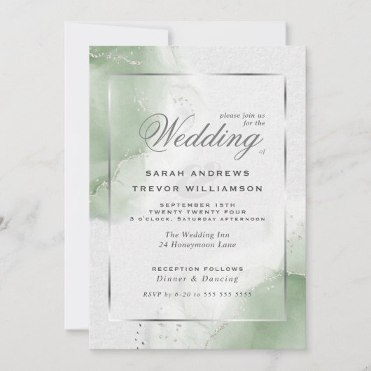 Modern Sage Green Silver Kaart (Voorkant)