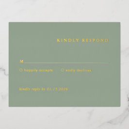 Modern Sage Green Simple Wedding Foil RSVP Card Folie Uitnodiging Briefkaart