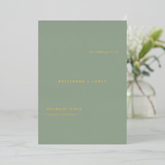Modern Sage Green Simple Wedding Program Folie Uitnodiging (Staand Voorkant)
