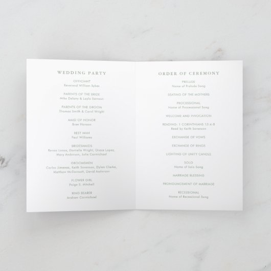 Modern Sage Green Simple Wedding Programma (Binnen)