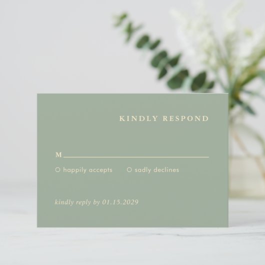 Modern Sage Green Simple Wedding RSVP Kaartje (Staand voorkant)