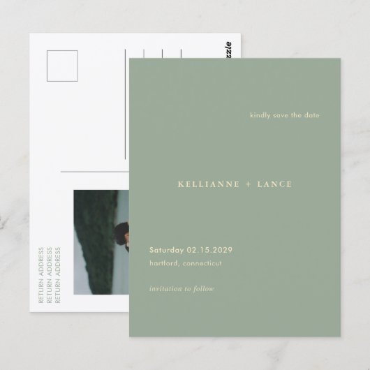 Modern Sage Green Simple Wedding Save the Date Briefkaart (Voorkant / Achterkant)