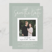 Modern Sage Green Snapshot Photo Save the Date Kaart (Voorkant / Achterkant)