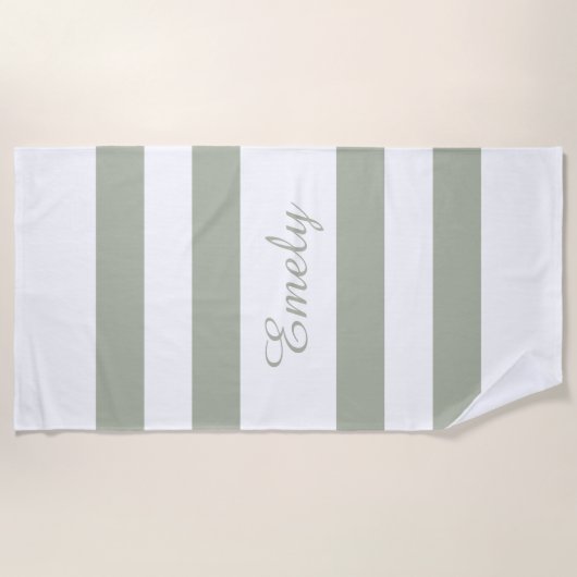 Modern Sage Green Striped Pattern Strandlaken (Voorkant)