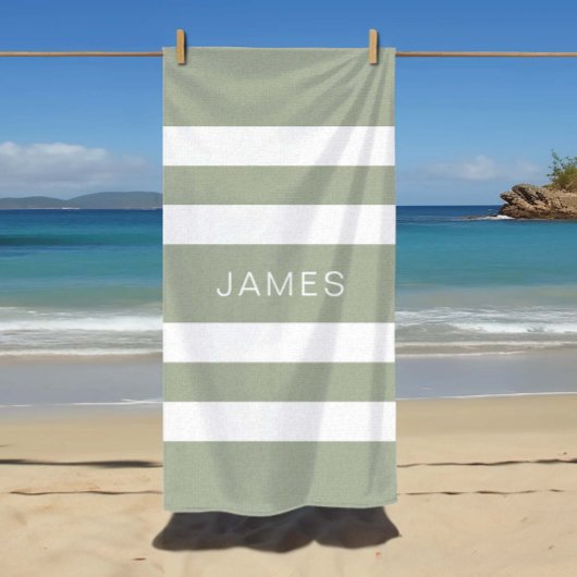 Modern Sage Green Striped Pattern Strandlaken