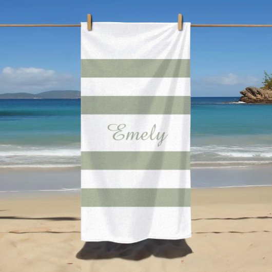 Modern Sage Green Striped Pattern Strandlaken