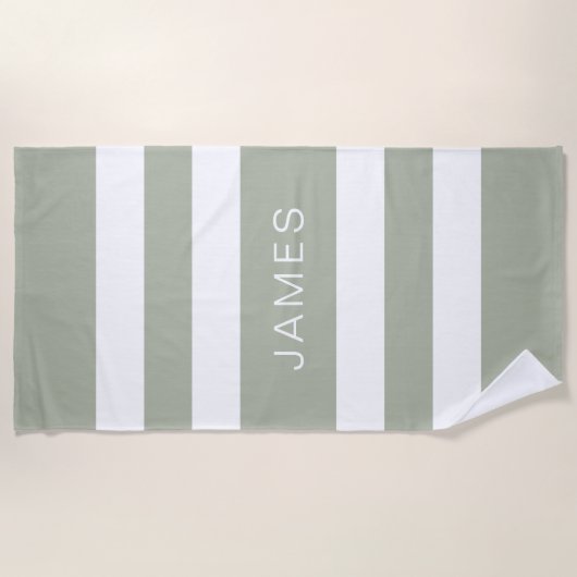 Modern Sage Green Striped Pattern Strandlaken (Voorkant)