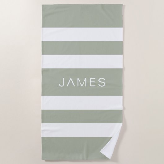 Modern Sage Green Striped Pattern Strandlaken (Voorkant)