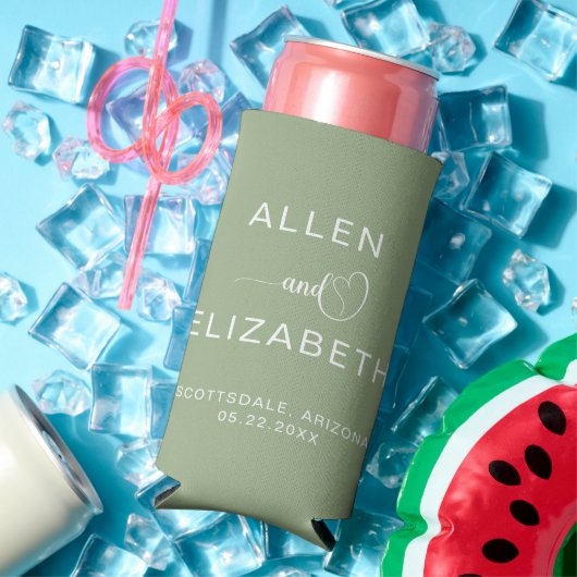 Modern Sage Green Stylish Wedding Gepersonaliseerd Seltzer Blikjeskoeler (Insitu Zomer)