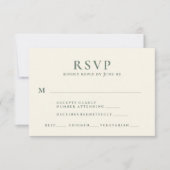 Modern Sage Green Text Meal Choice Weddenschap RSVP Kaartje (Voorkant)