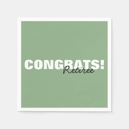 Modern Sage Green Typography Congrats Retiree Servet (Voorkant)