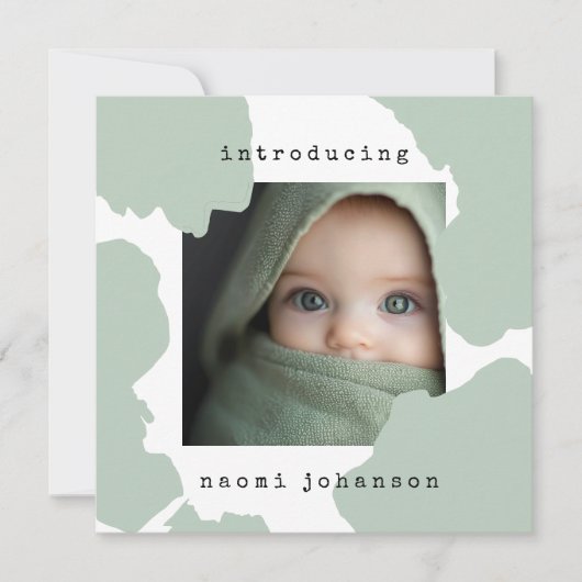 Modern Sage Green Watercolor Baby aankondiging (Voorkant)