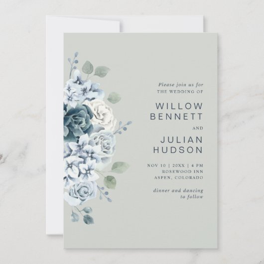 Modern Sage Green Waterverf Floral Wedding Kaart (Voorkant)
