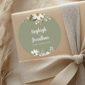 Modern Sage Green Waterverf Floral Wedding Ronde Sticker