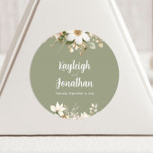 Modern Sage Green Waterverf Floral Wedding Ronde Sticker