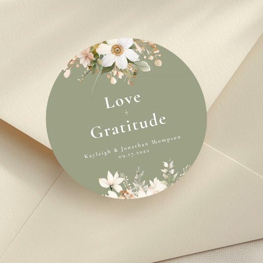 Modern Sage Green Waterverf Floral Wedding Ronde Sticker