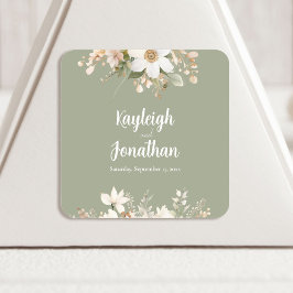 Modern Sage Green Waterverf Floral Wedding Vierkante Sticker