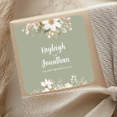 Modern Sage Green Waterverf Floral Wedding Vierkante Sticker