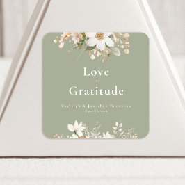 Modern Sage Green Waterverf Floral Wedding Vierkante Sticker