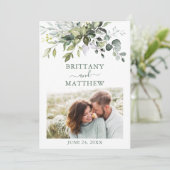 Modern Sage Green Waterverf Greenery Foto Save The Date (Staand voorkant)