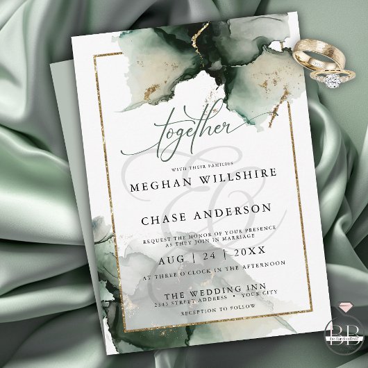 Modern Sage Green Waterverf Invitation Kaart