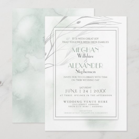 Modern Sage Green Waterverf Splash Kaart (Voorkant / Achterkant)