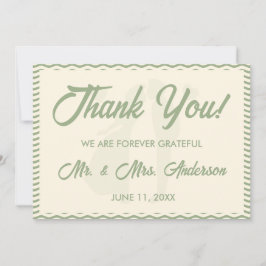 Modern Sage Green Wavy Stripe Photo Wedding Bedankkaart