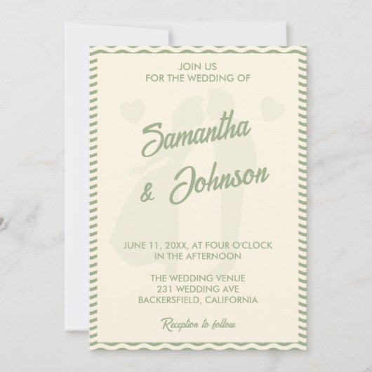 Modern Sage Green Wavy Stripe QR Code Wedding Kaart (Voorkant)