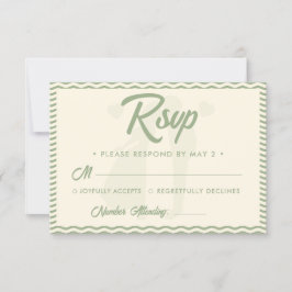 Modern Sage Green Wavy Stripe QR Code Wedding RSVP Kaartje
