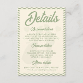 Modern Sage Green Wavy Stripe Wedding Details Informatiekaartje