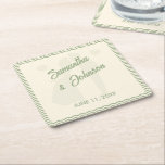 Modern Sage Green Wavy Stripe Wedding Kartonnen Onderzetters<br><div class="desc">Add a stylish detail to your reception with this modern sage green wavy stripe wedding square paper coaster. The elegant flowing stripe design brings a chic and contemporary touch that complements modern, minimalist, and nature-inspired wedding themes. Perfect for cocktail hour, bar tables, or reception décor, these customizable coasters help create...</div>