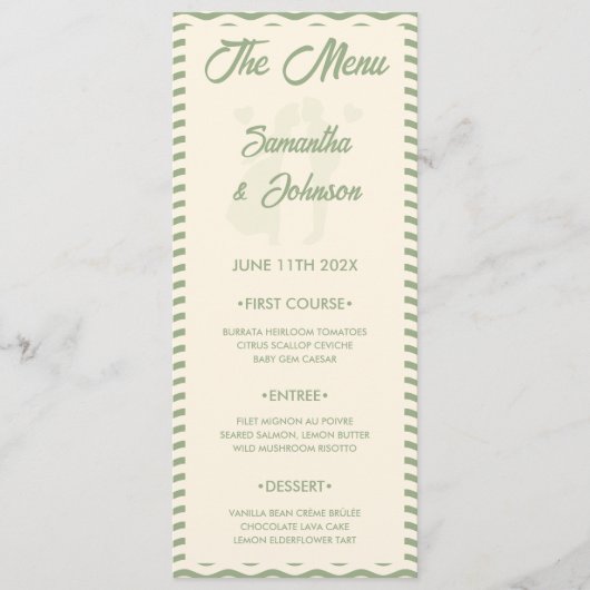 Modern Sage Green Wavy Stripe Wedding Menu Card (Voorkant)